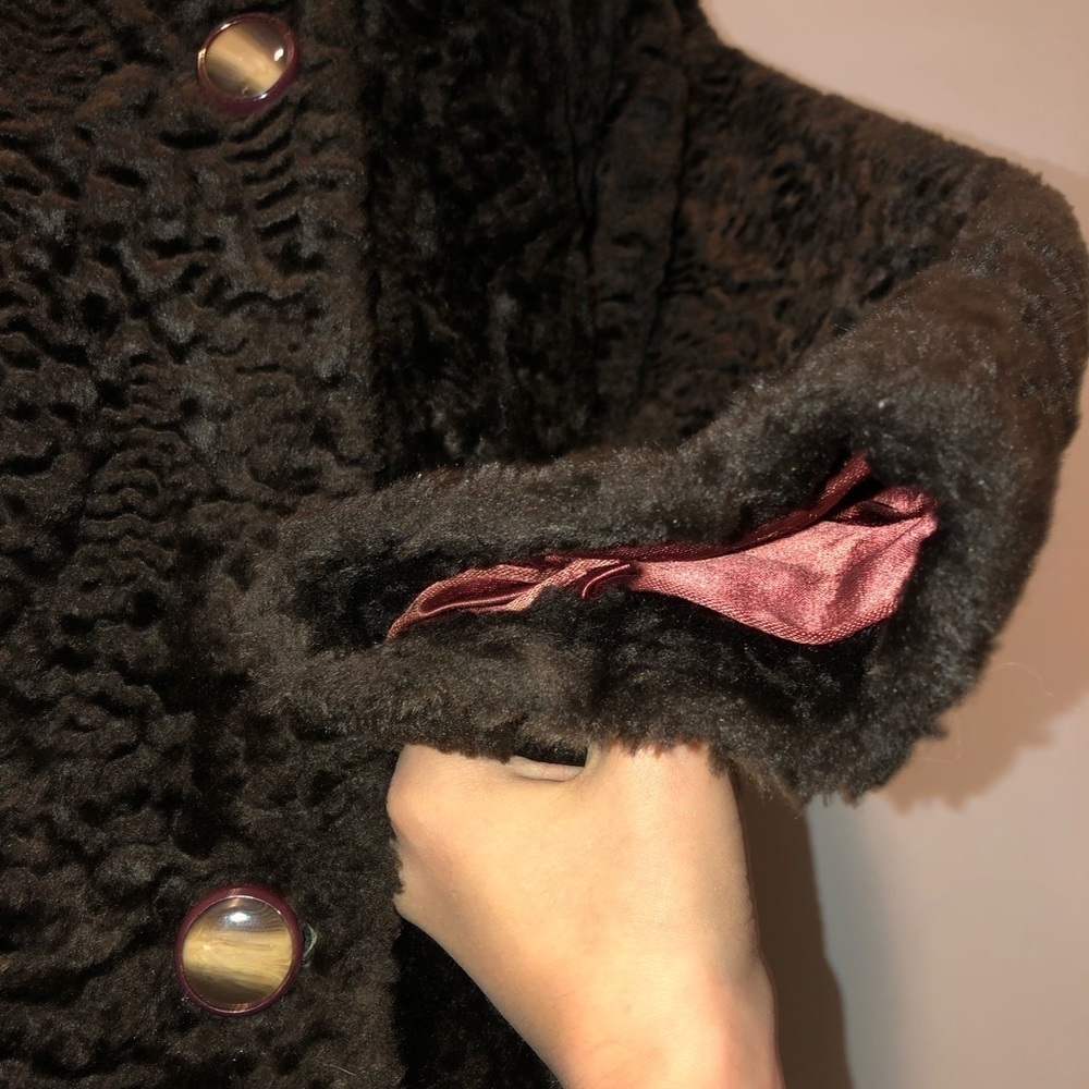 1960s Sheared Faux Fur Pea Coat Single Breasted 3 Button w Collar M/L Vintage - Picture 6 of 10
